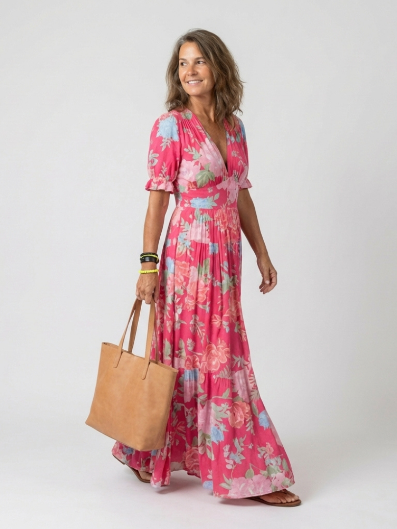 ALVA™ | V-Neck Floral Midi Dress
