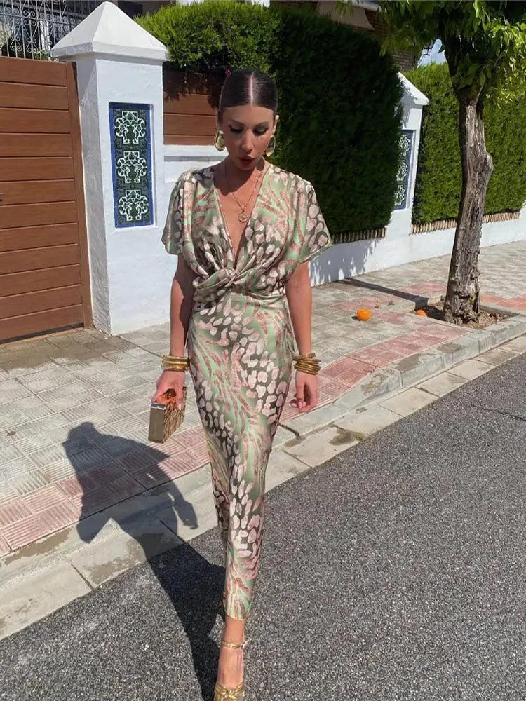 ALVA™ | Sage Leopard Dress